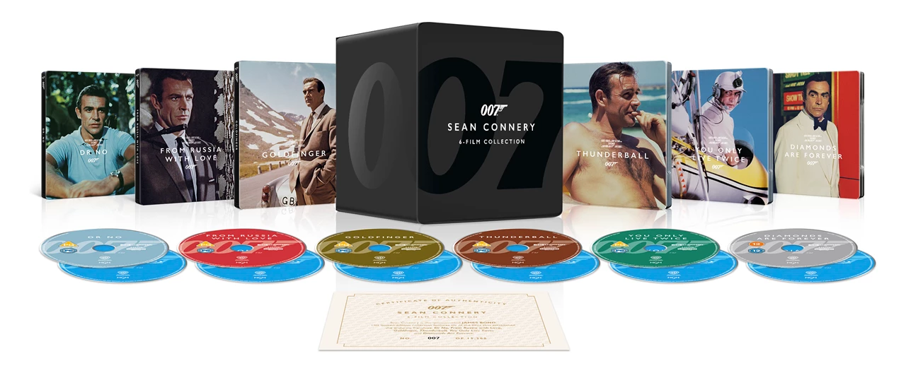 James Bond: Sean Connery 6-Film Collection Steelbook Library Case 4K + Blu-ray (UK) Region Free (1 Per Customer)