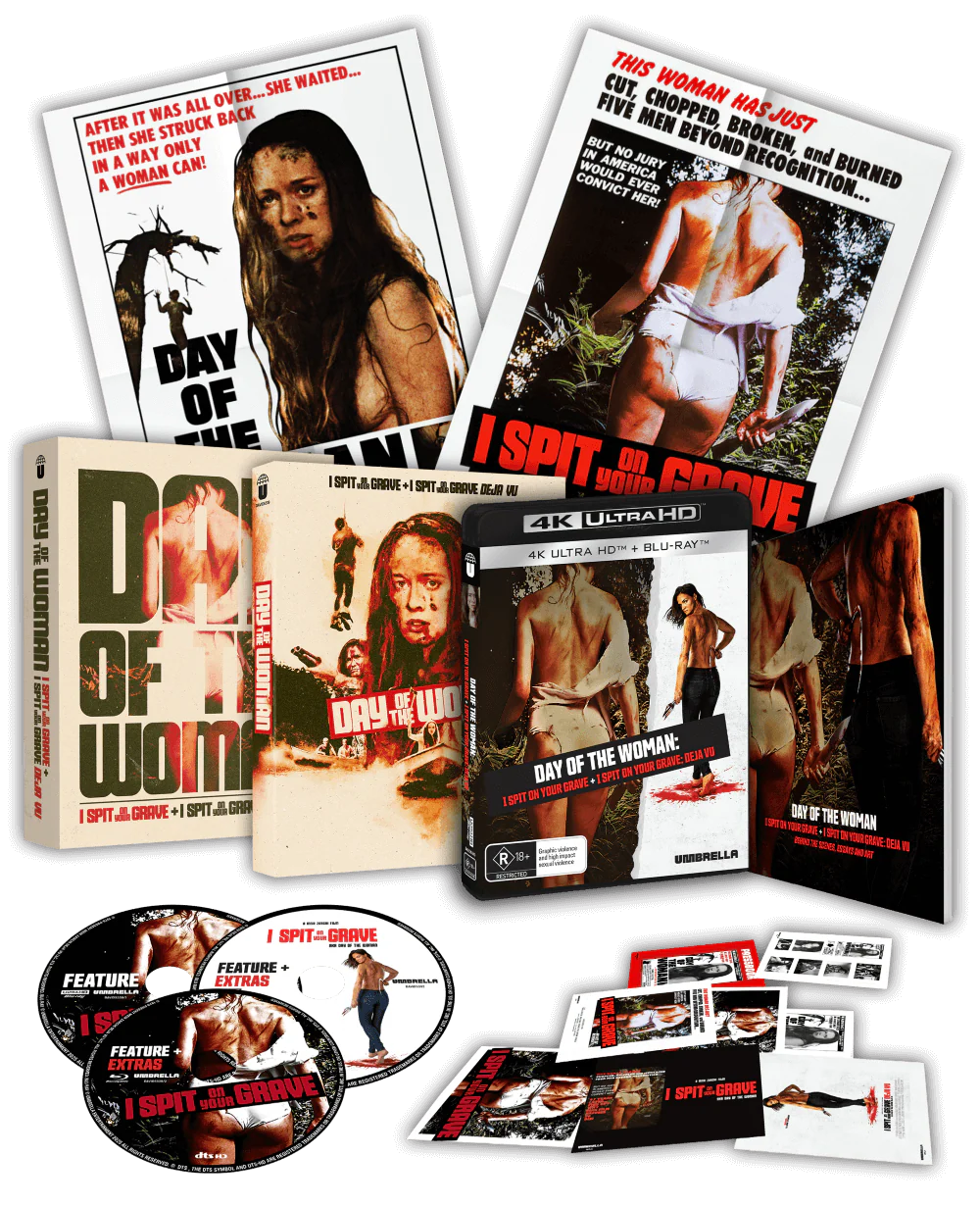 Day Of The Woman: I Spit On Your Grave + I Spit On Your Grave: Deja Vu (1978, 2019) 4K & Blu-ray (Region B) Collector's Edition