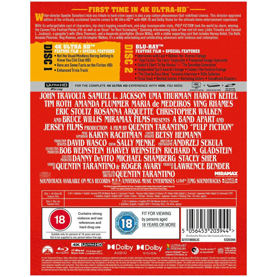 PRE-ORDER: Pulp Fiction Limited Edition Steelbook (UK) 4K Ultra HD + Blu-Ray (Region Free)