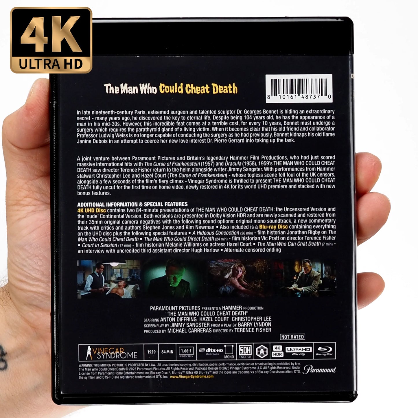 PRE-ORDER: The Man Who Could Cheat Death 4K UHD + Blu-Ray with Limited Edition Deluxe Box