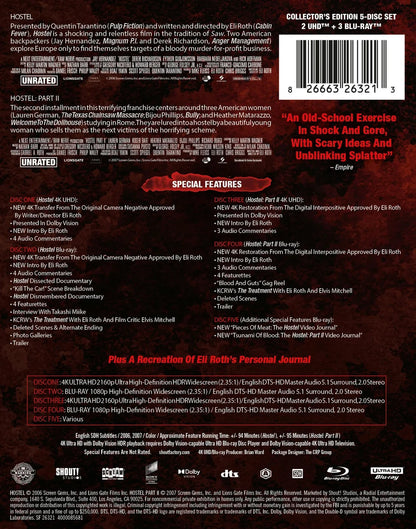 PRE-ORDER: Hostel Parts I & II (20th Anniversary Edition) (Limited Edition 4K Steelbook Collection + Blu-ray)