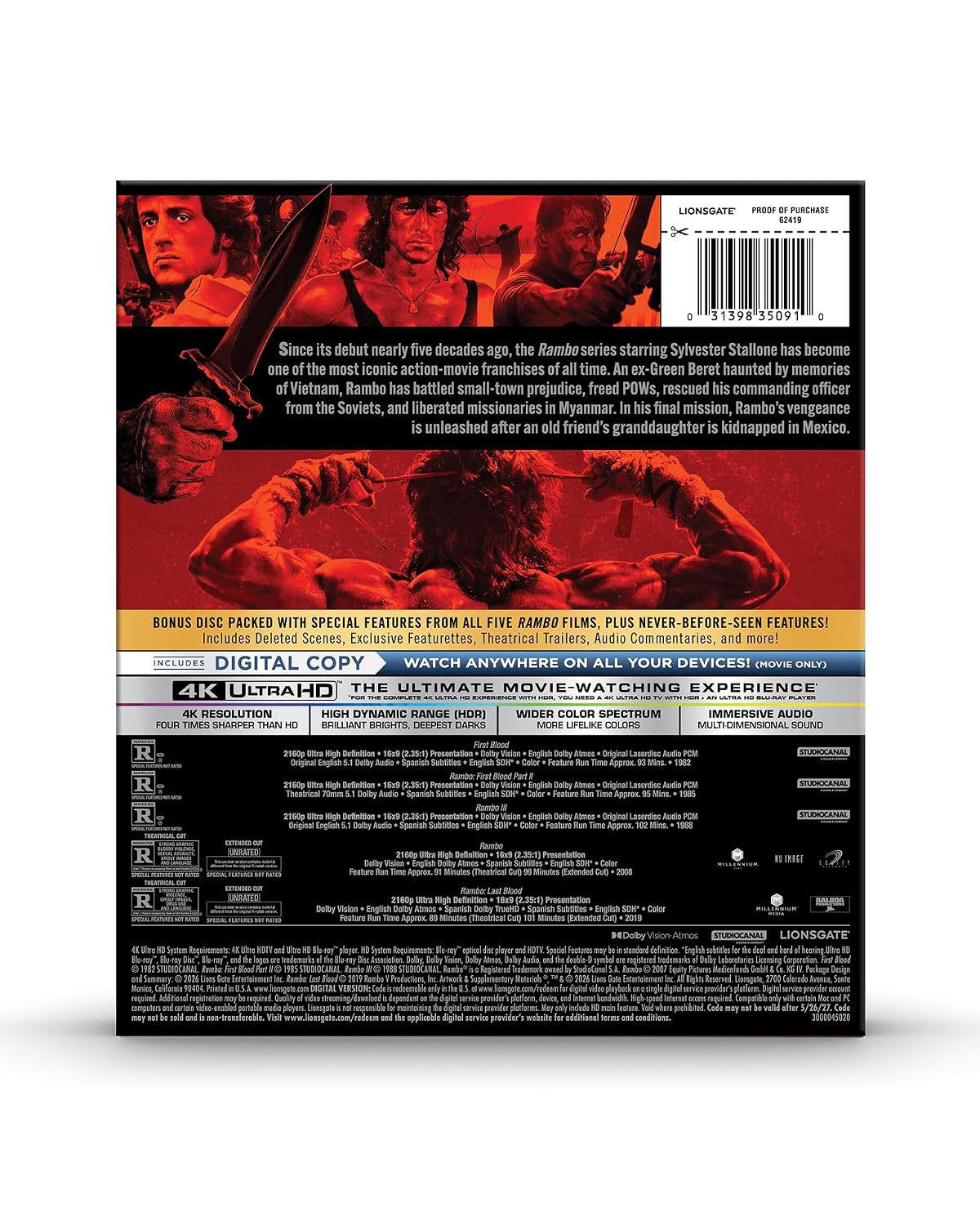 Rambo: 1-5 Limited Edition Box Set 4K UHD (Lionsgate)