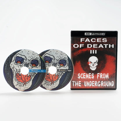 PRE-ORDER: Faces of Death III with Limited Edition Slipcase 2-disc Set: 4K Ultra HD / Region A Blu-ray (Vinegar Syndrome Archive)