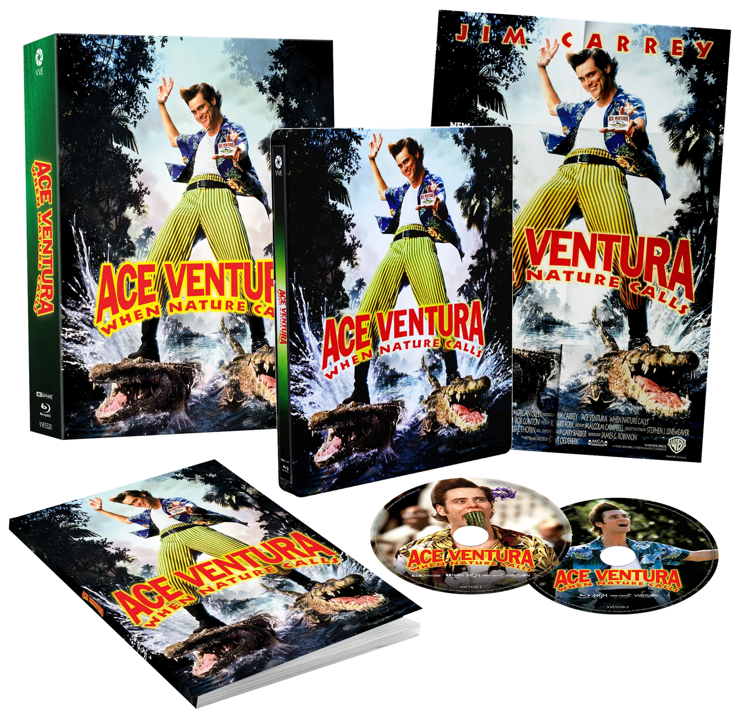 PRE-ORDER: Ace Ventura: When Nature Calls (1995) - 4K UHD + Blu-ray (Region Free) Limited Edition Steelbook in Lenticular Hardcase + Hardcover Booklet & A3 Poster (Import/Via Vision)