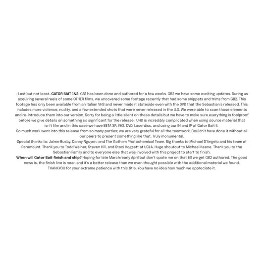 PRE-ORDER: 'Gator Bait & 'Gator Bait 2: Cajun Justice (1973/1988) 4-Disc (2Uhd+2Bd) Deluxe Edition