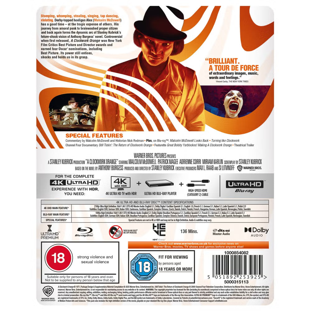 A Clockwork Orange Limited Edition Steelbook (UK) 4K Ultra HD + Blu-Ray (Region Free)